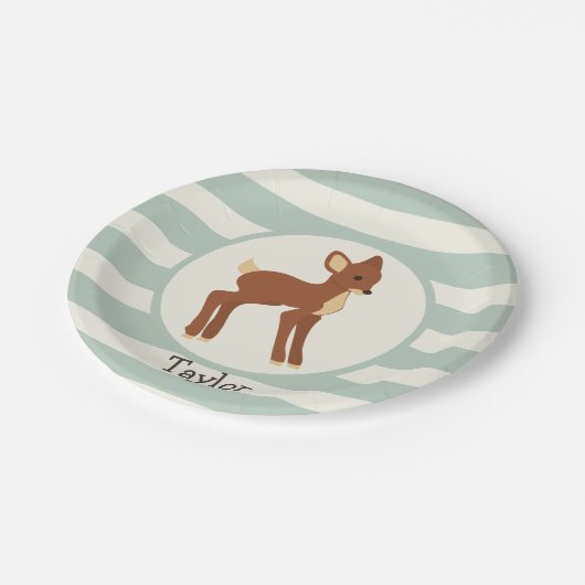 Schattigee Woodland Deer; Sage Green Stripes Papieren Bordje (Gekanteld)