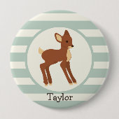 Schattigee Woodland Deer; Sage Green Stripes Ronde Button 4,0 Cm (Voorkant)