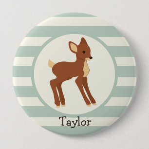 Schattigee Woodland Deer; Sage Green Stripes Ronde Button 4,0 Cm