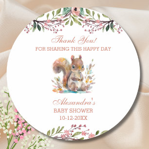 Schattigee Woodland Eekhoorn Baby shower Dank u kl Ronde Sticker