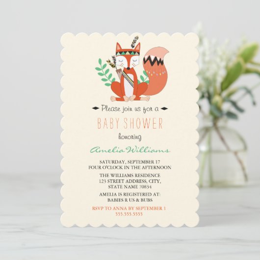 Schattigee Woodland Fox Baby shower Uitnodiging (Staand voorkant)