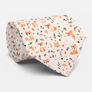 Schattigee Woodland Fox en Bunny Pattern op wit Stropdas