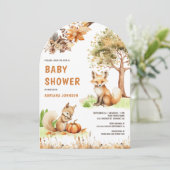 Schattigee Woodland Fox Herfst Autumn Arch Baby sh Kaart (Staand voorkant)