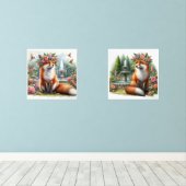 Schattigee Woodland Fox in Flower Garden Print Set (Houten vloer)
