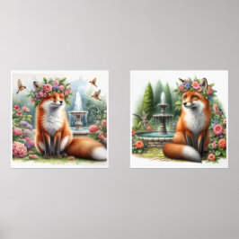 Schattigee Woodland Fox in Flower Garden Print Set