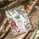 Schattigee Woodland Friends Wild Een 1e verjaardag Kaart<br><div class="desc">Schattige Sweet Woodland Wild One 1st Birthday Invitation. Het ontwerp is voorzien van schattige waterverven tussen botanische herfstbloemen en -bladeren,  paddenstoelen,  vlinders en een aanpasbare sjabloon van de herfst.</div>