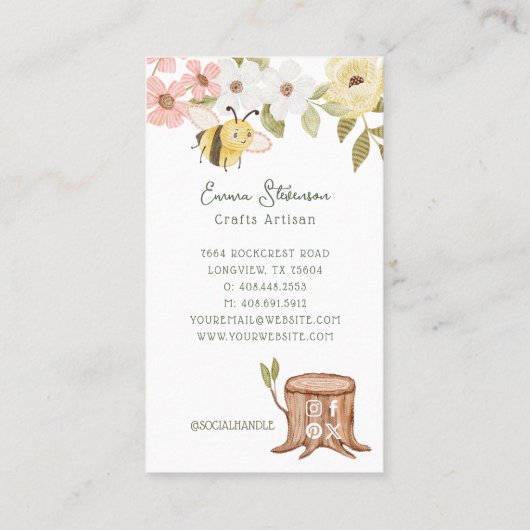 Schattigee Woodland Gebreide Bijen & Vogel Bloemen Visitekaartje (Achterkant)