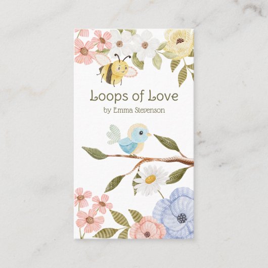 Schattigee Woodland Gebreide Bijen & Vogel Bloemen Visitekaartje (Voorkant)