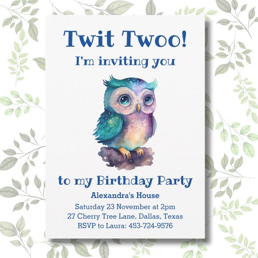 Schattigee Woodland Kinder Uil Verjaardag Kaart