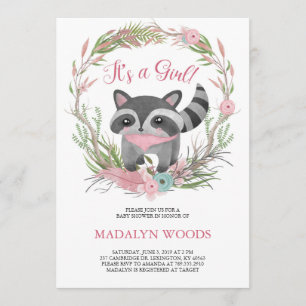 Schattigee Woodland Raccoon Baby shower Uitnodigin Kaart
