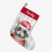 Schattigee Woodland Raccoon in Santa Hat Kleine Kerstsok (Voorkant (Hangend))