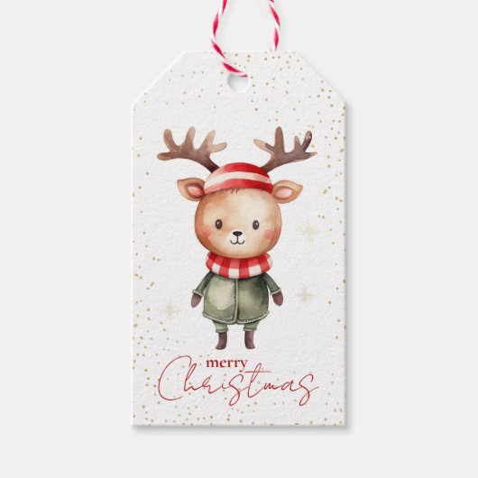 Schattigee Woodland Rendier Christmas Elf Sticker Cadeaulabel (Voorkant)