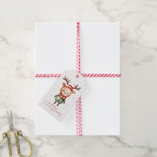 Schattigee Woodland Rendier Christmas Elf Sticker Cadeaulabel (Met Touw)