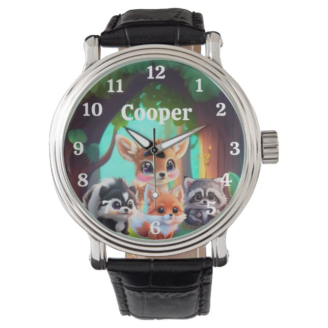 Schattigee Woodland vrienden vos stinkdier wasbeer Horloge (Voorkant)