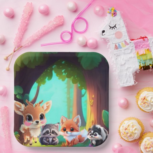 Schattigee Woodland vrienden vos stinkdier wasbeer Papieren Bordje (Feest)