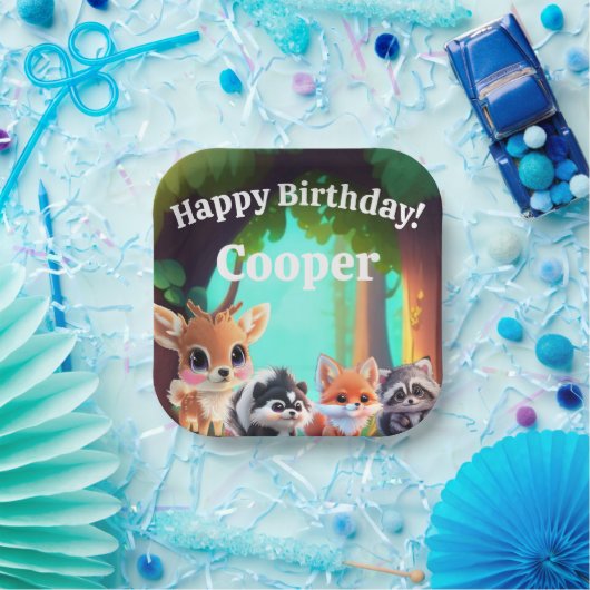 Schattigee Woodland vrienden vos stinkdier wasbeer Papieren Bordje (Feest)