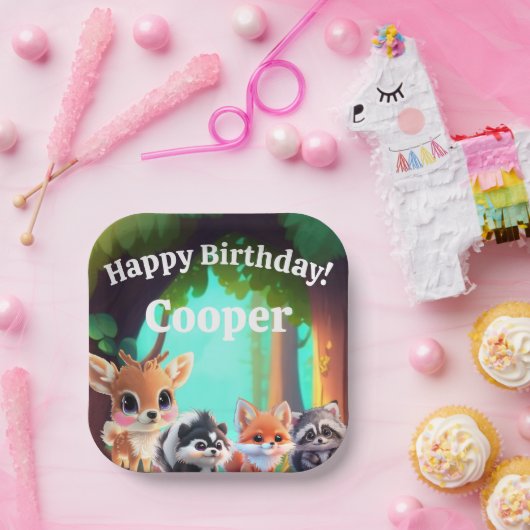 Schattigee Woodland vrienden vos stinkdier wasbeer Papieren Bordje (Feest)