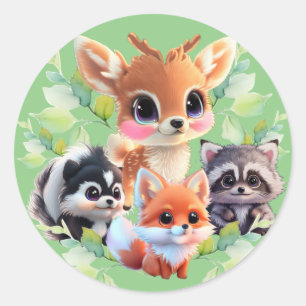 Schattigee Woodland vrienden vos stinkdier wasbeer Ronde Sticker