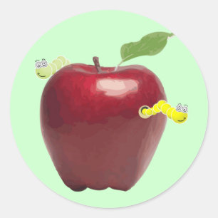 Schattigee wormen in een Apple-Sticker Ronde Sticker