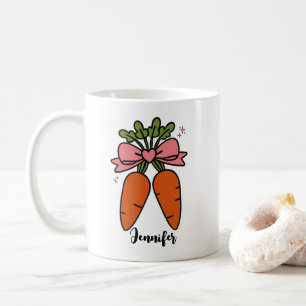Schattigee wortelen met een roze strik gepersonali koffiemok