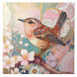 Schattigee Wren Bird Art Nouveau Deco Inspo Floral Tegeltje