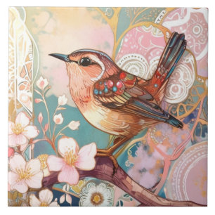 Schattigee Wren Bird Art Nouveau Deco Inspo Floral Tegeltje