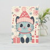 Schattigee Xmas Cat Candy Cane Gifts Aangepaste Te Feestdagenkaart (Staand voorkant)