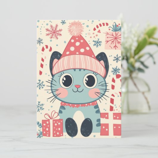 Schattigee Xmas Cat Candy Cane Gifts Aangepaste Te Feestdagenkaart (Staand voorkant)
