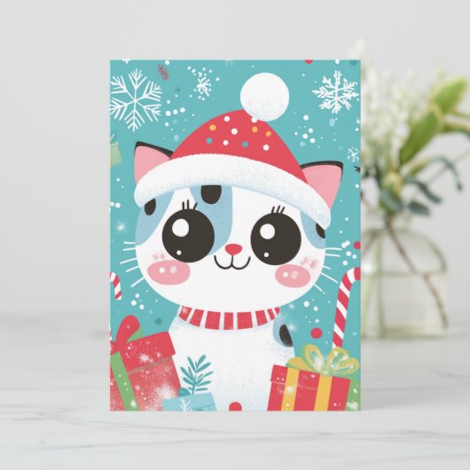 Schattigee Xmas Cat Candy Cane Gifts Aangepaste Te Feestdagenkaart (Staand voorkant)