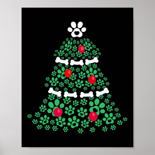 Schattigee Xmas Dog Paw Kerstboom Puppy Liefhebber Poster (Voorkant)