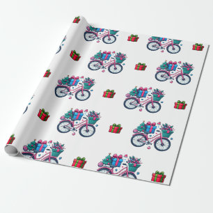 Schattigee Xmas Fietsen Vakantie Roze Blauw Cadeau Cadeaupapier