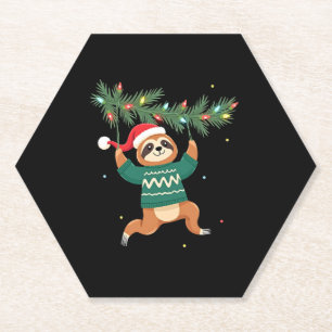 Schattigee Xmas Luiaard Santa Hat Kerst Luiaard -  Kartonnen Onderzetters