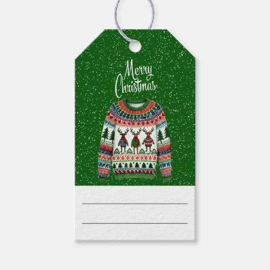 Schattigee Xmas Reindeer Trio Lelijke Kersttrui Cadeaulabel (Voorkant)