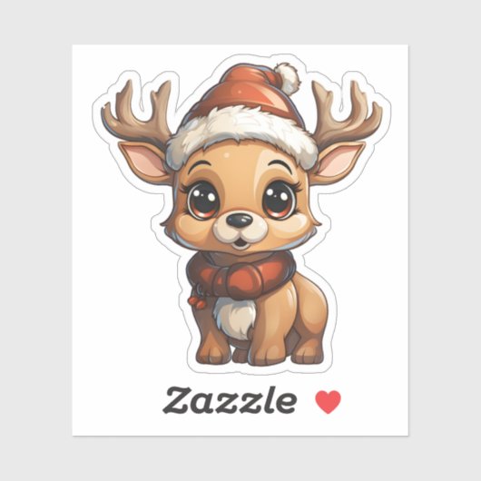 Schattigee Xmas rendieren dragen kerstmuts en sjaa Sticker (Vel)