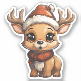 Schattigee Xmas rendieren dragen kerstmuts en sjaa Sticker