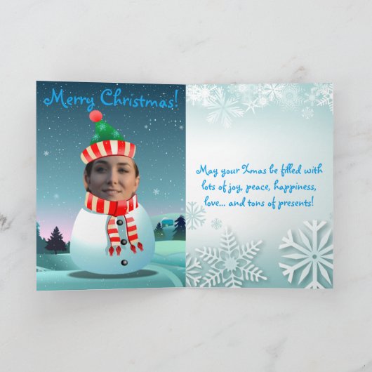 Schattigee Xmas Snowman met je eigen foto Feestdagen Kaart (Binnen)