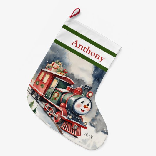 Schattigee Xmas Train Boys Grote Kerstsok (Voorkant (Hangend))