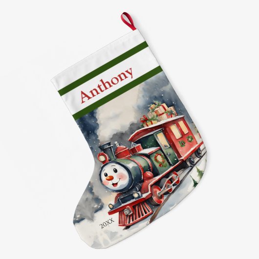 Schattigee Xmas Train Boys Grote Kerstsok (Achterkant (Hangend))