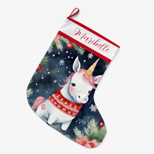 Schattigee Xmas Unicorn Grote Kerstsok (Voorkant (Hangend))