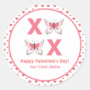 Schattigee XOXO met roze vlinders Valentijnsdag Ronde Sticker