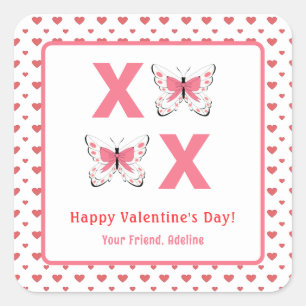 Schattigee XOXO met roze vlinders Valentijnsdag Vierkante Sticker