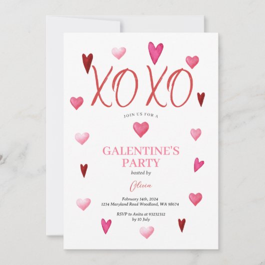 Schattigee XOXO Roze Galentine's Day Party Valenti Kaart (Voorkant)
