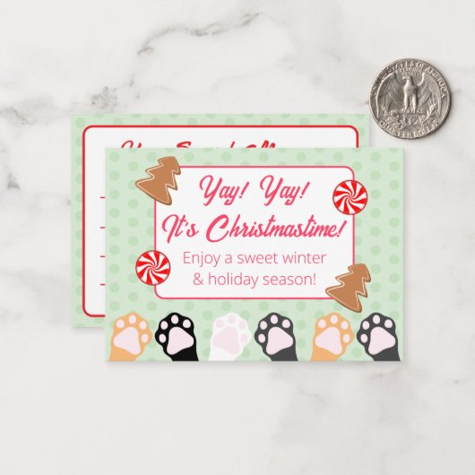 Schattigee Yay Yay zijn kerstkat Notitiekaartje (Voorkant / Achterkant in situ)