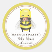 Schattigee Yellow Bee en Wildflower Baby shower St Ronde Sticker (Voorkant)