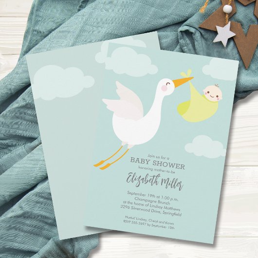 Schattigee Yellow Bundle Stork Baby shower Kaart