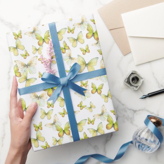 Schattigee Yellow Butterflies Pattern Pastel Cadeaupapier (Geschenken)