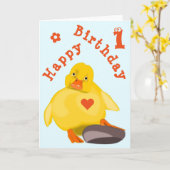 Schattigee Yellow Duck Baby Verjaardag Kaart (Gele Bloem)