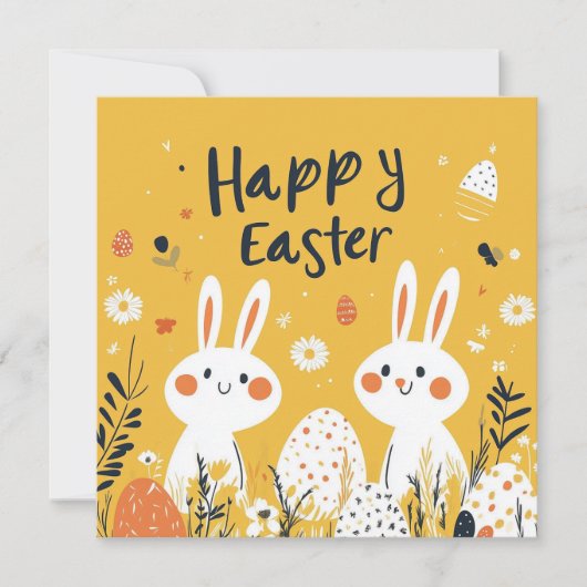 Schattigee Yellow Easter Bunnies Flat Holiday Kaar Feestdagenkaart (Voorkant)
