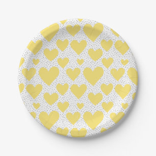 Schattigee Yellow Hearts en Confetti Pattern Party Papieren Bordje