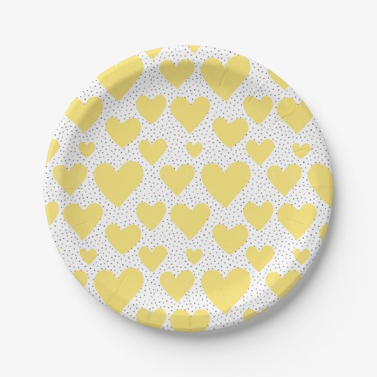 Schattigee Yellow Hearts en Confetti Pattern Party Papieren Bordje (Voorkant)